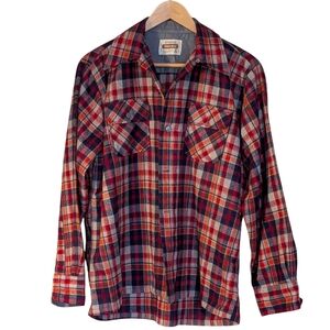 Kentfield Woodsman Red and Blue Flannel Shirt Mens M Wool Lumberjack Vintage
